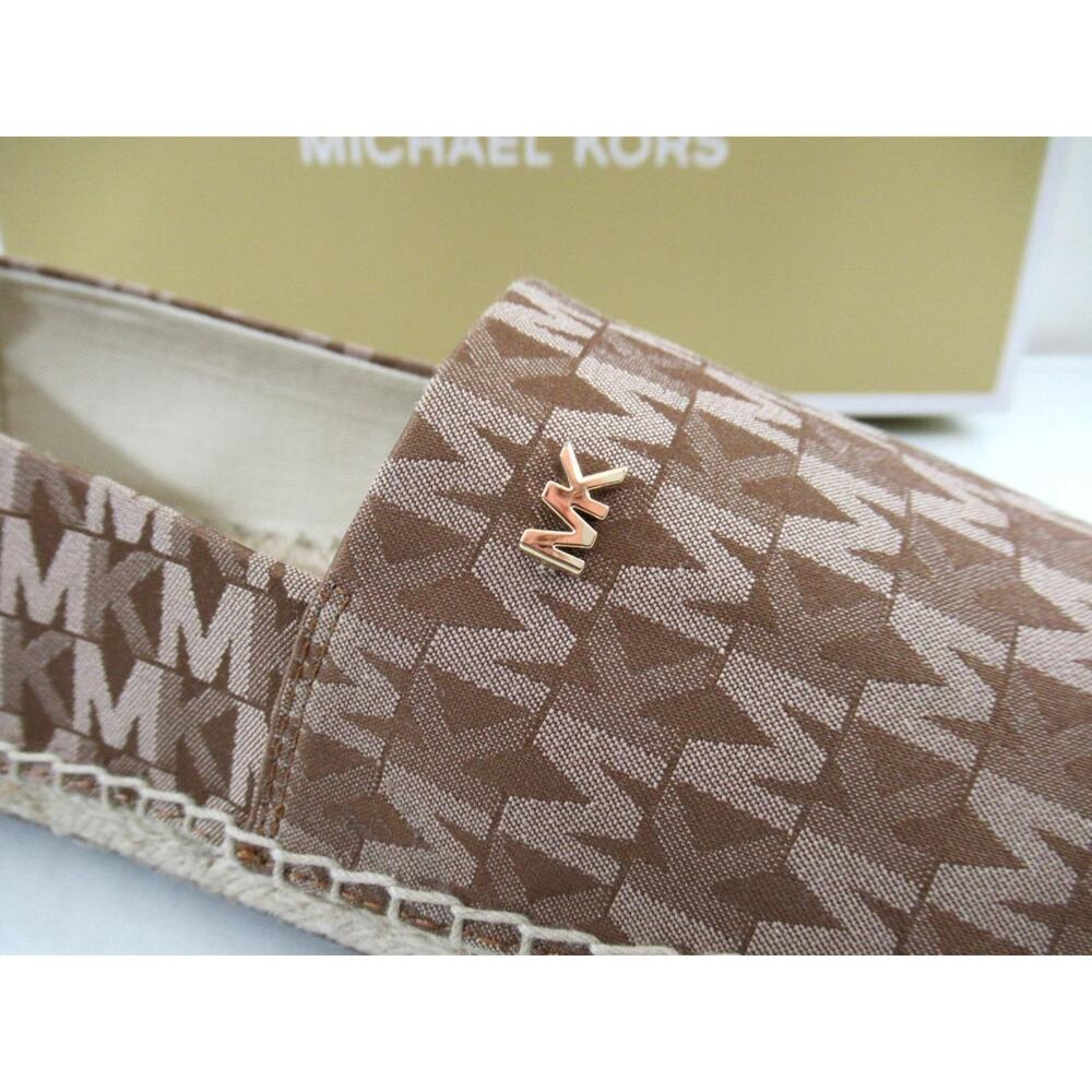 Michael Kors Kendrick Slip On Espadrille Flat Shoes MK Logo Luggage Size 9 - Picture 6 of 8